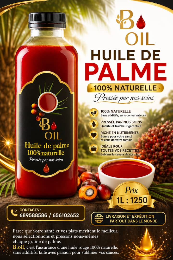 Bouteille B-OIL, huile de palme rouge 100% naturelle de SOCOOCA PK